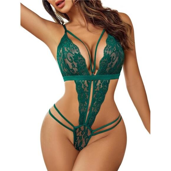 Lingerie Deep V Lace Bodysuit Babydoll Teddy Underwear